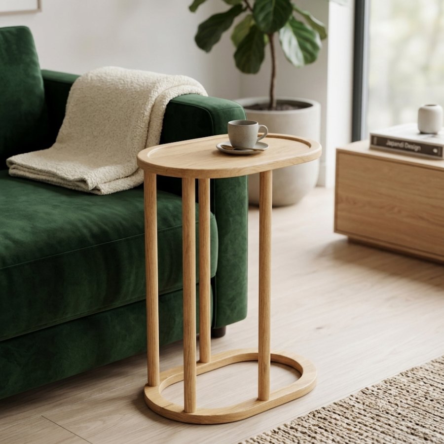 Bàn phụ mặt oval vân gỗ sáng màu
