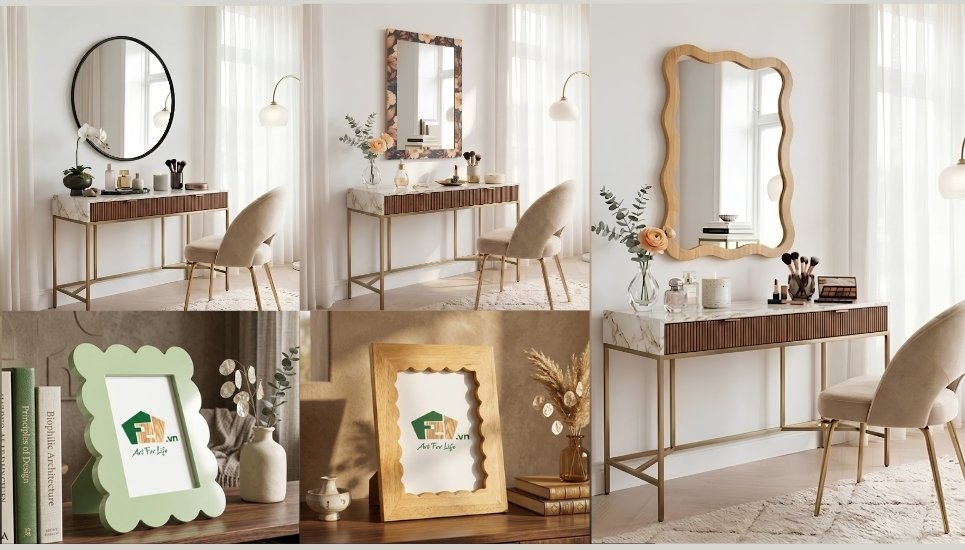 bộ sưu tập gương, khung ảnh gỗ