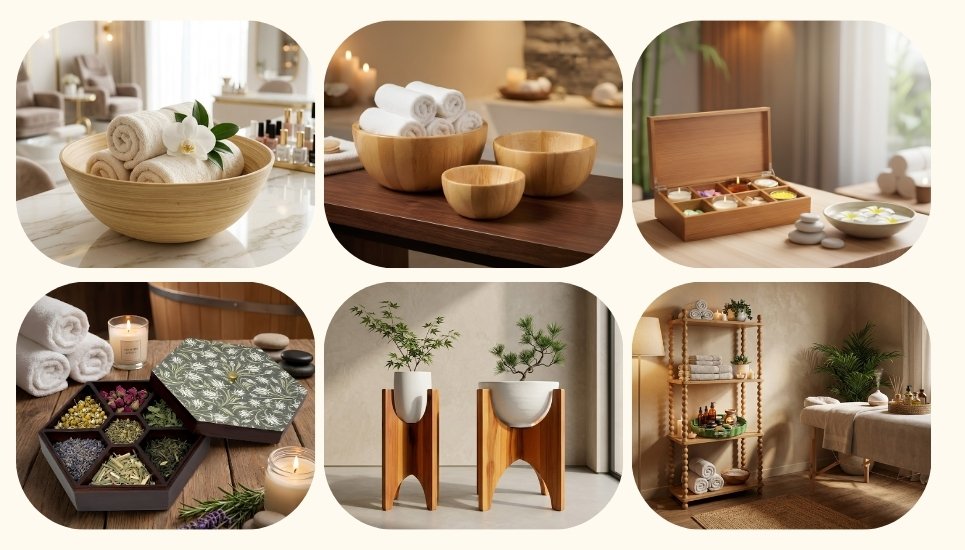 phụ kiện gỗ trang trí phòng spa
