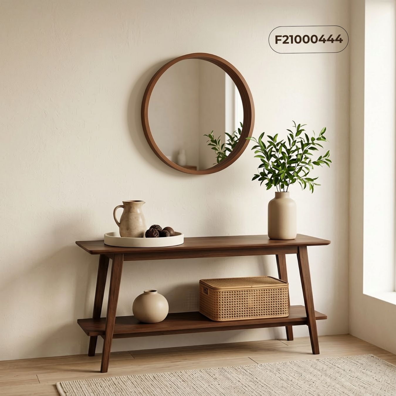 Gương tròn viền gỗ F21 trang trí sảnh nhà