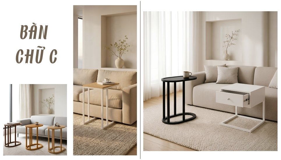 bàn góc sofa hình chữ c