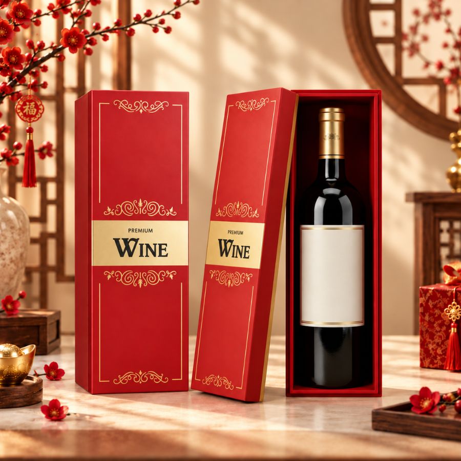 Hộp đựng rượu màu đỏ thiết kế nắp rời