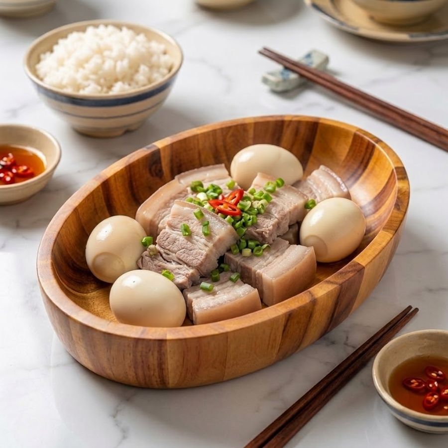 Tô gỗ oval đựng thịt kho trứng