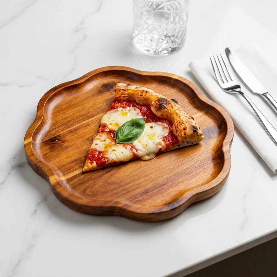 đĩa gỗ dùng đựng pizza