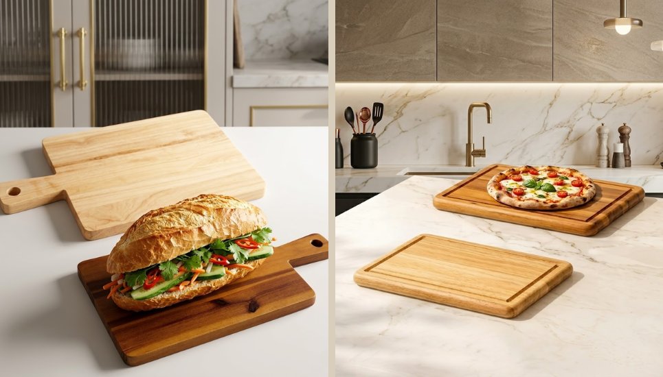 thớt gỗ decor phục vụ bánh pizza