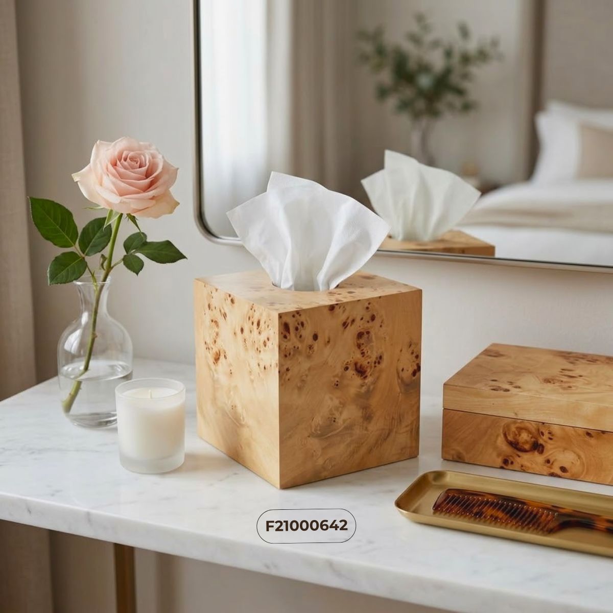 Hộp khăn giấy vân Burl liền khối