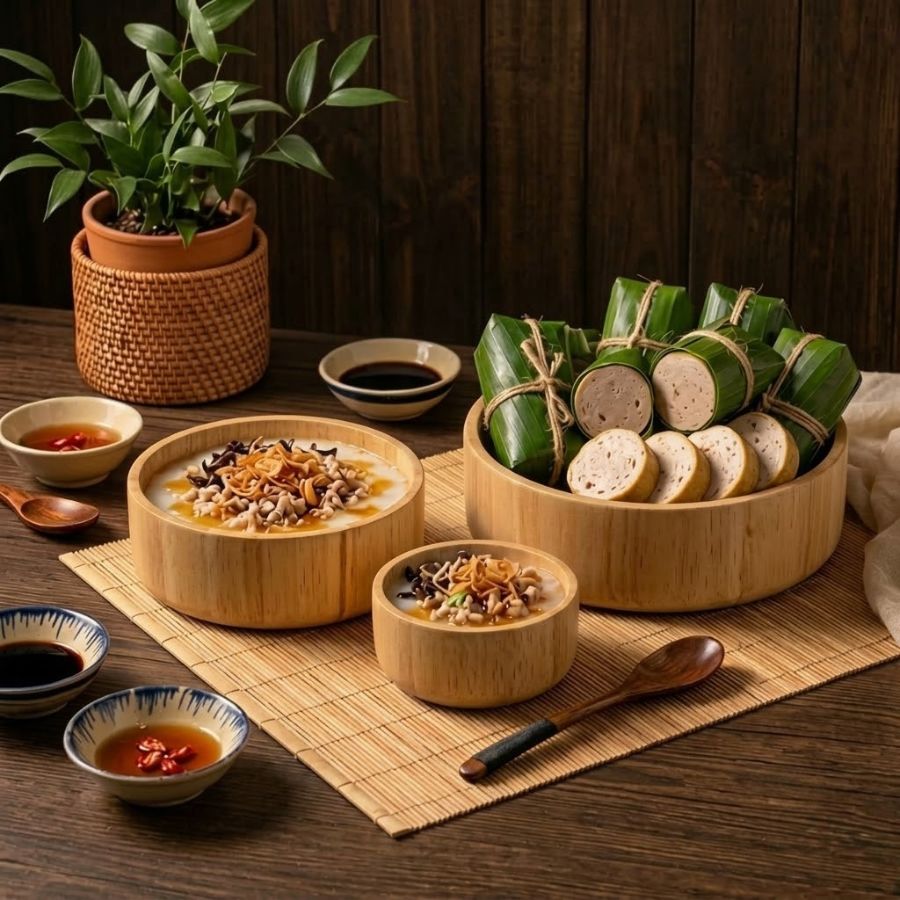 tô gỗ cao su đựng bánh đúc nóng