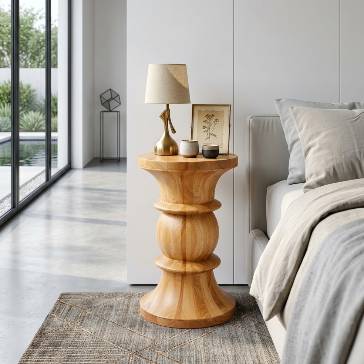 Bàn đồng hồ cát gỗ decor phòng ngủ hiện đại