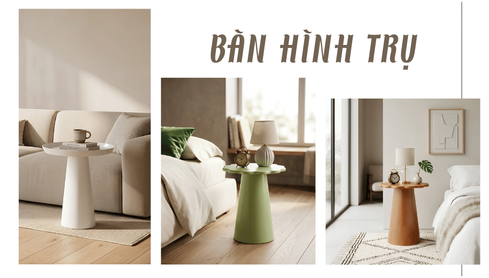 bàn góc sofa hình trụ đứng