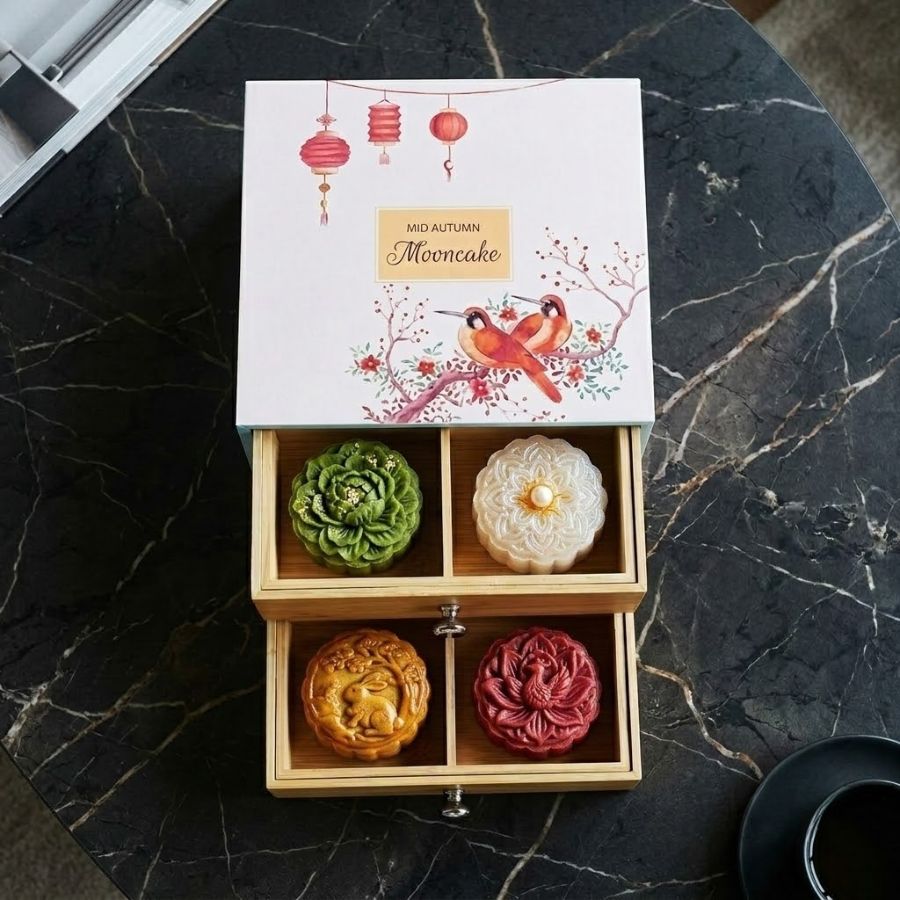 Hộp bánh trung thu gỗ 2 tầng
