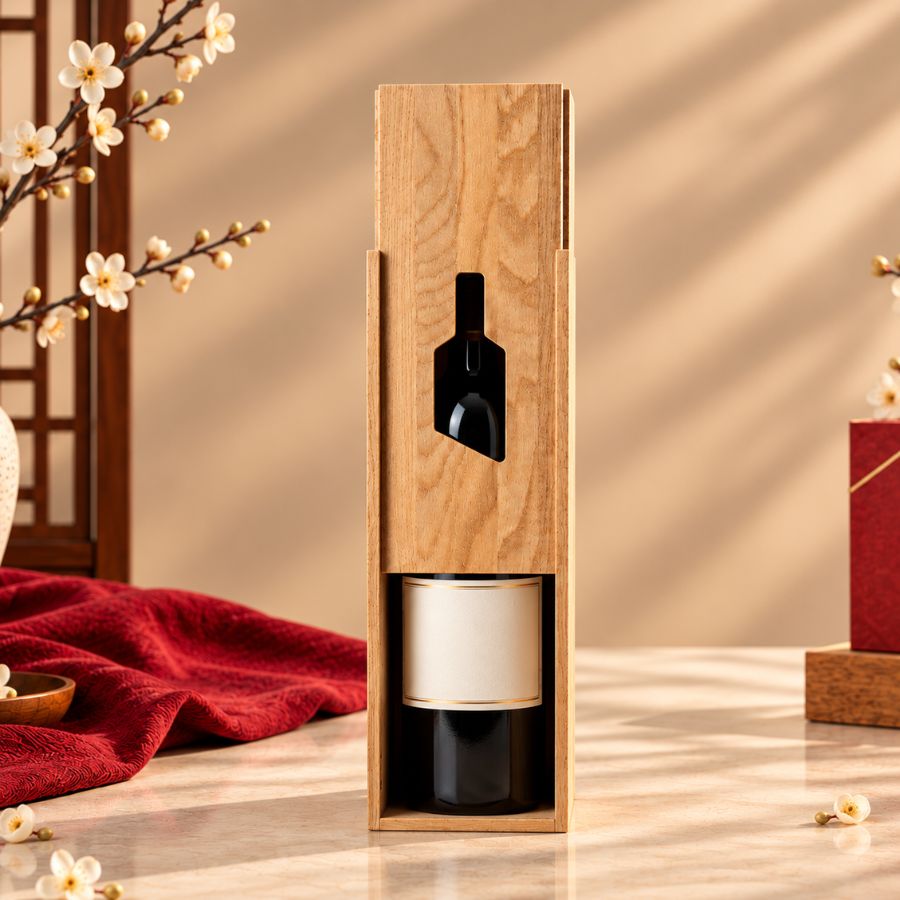 Hộp rượu gỗ tự nhiên thiết kế nắp trượt