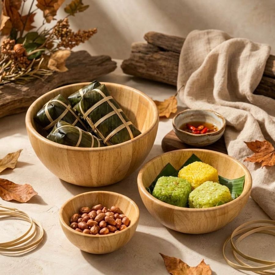 bộ tô gỗ đựng xôi 3 màu