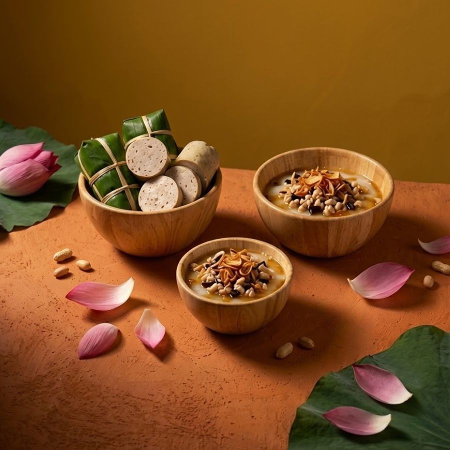 bộ tô gỗ cao su đựng bánh đúc nóng