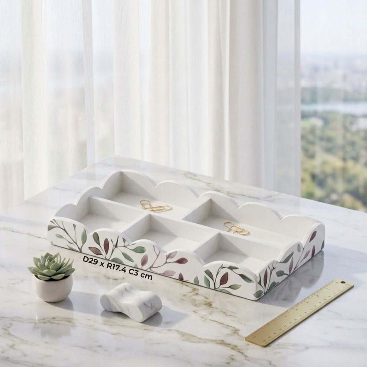 khay chữ nhật bằng gỗ sơn mài lá nguyệt quế