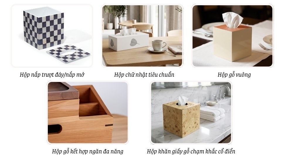 các mẫu hộp khăn giấy gỗ phổ biến