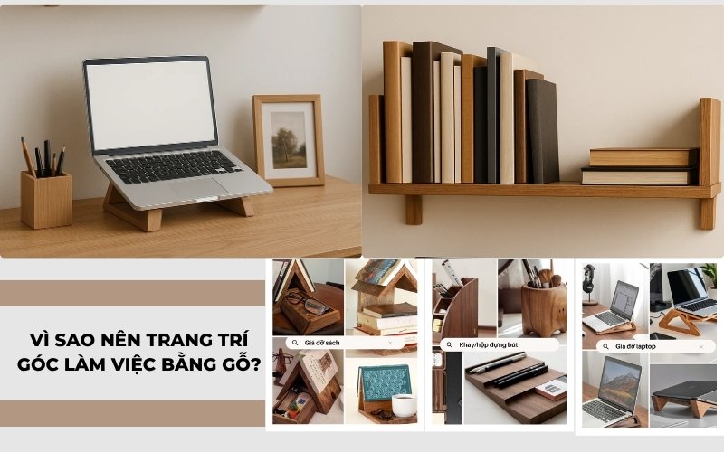 sử dụng gỗ để trang trí góc làm việc