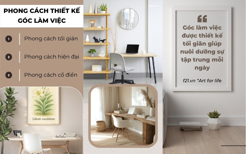 phong cách thiết kế góc làm việc với gỗ