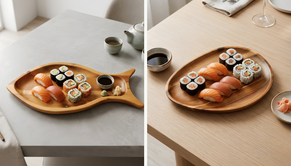 Mẫu đĩa gỗ đựng sushi, sashimi cho gia đình, nhà hàng