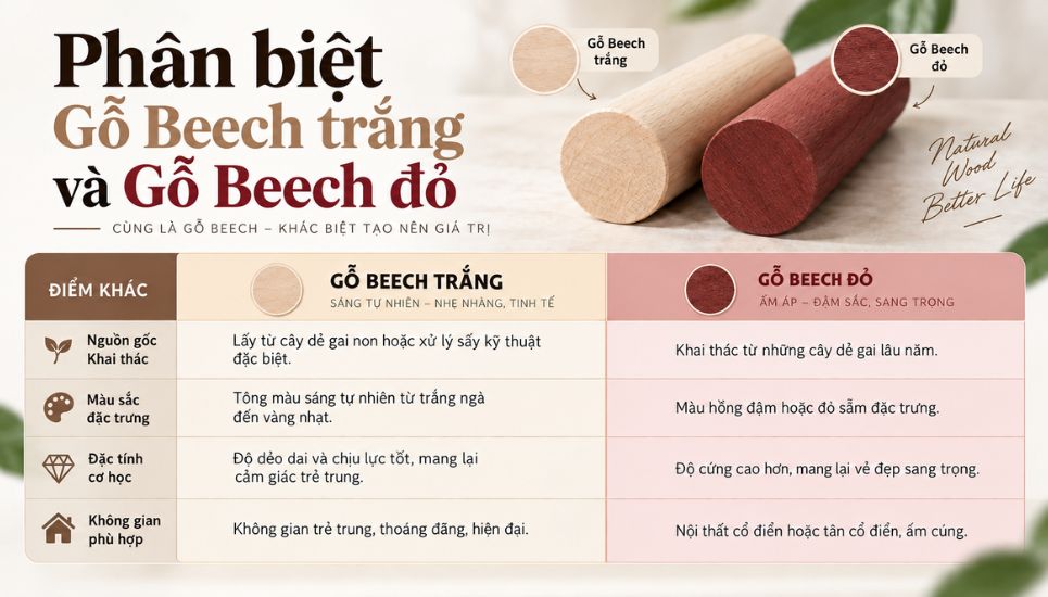 Phân biệt gỗ beech trắng và đỏ