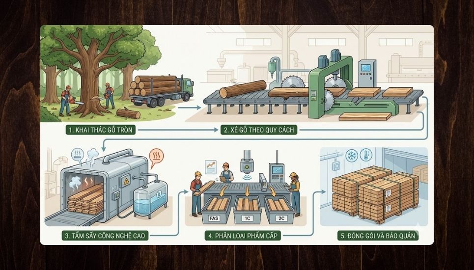 quy trình sản xuất gỗ sồi là gì