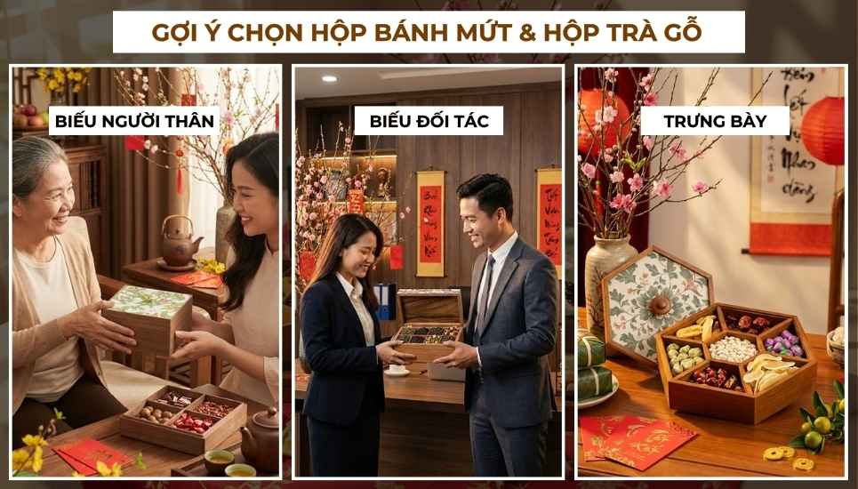 hộp bánh mứt, hộp trà gỗ