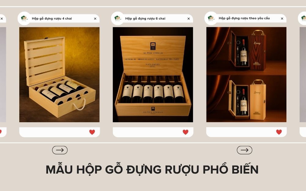 Các mẫu hộp đựng rượu gỗ 6 chai, thiết kế theo yêu cầu