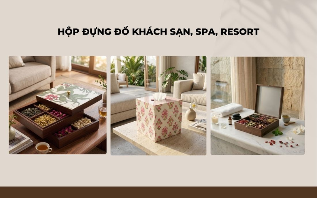 Hộp gỗ đựng đồ khách sạn, resort, spa