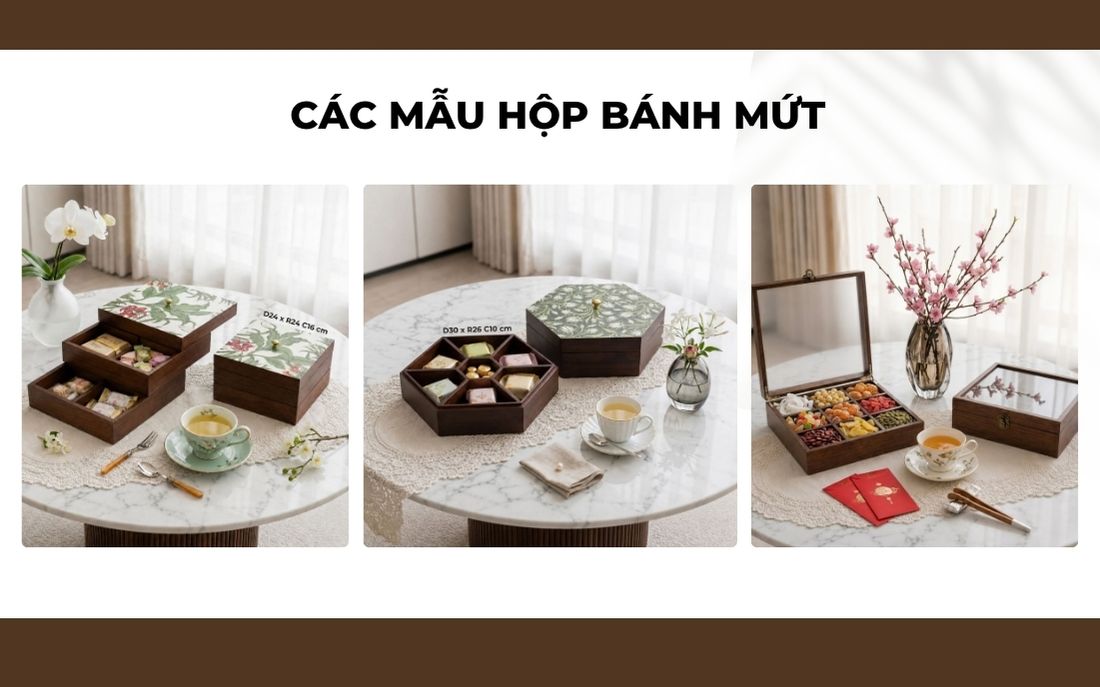 Hộp gỗ đựng trà, bánh mứt