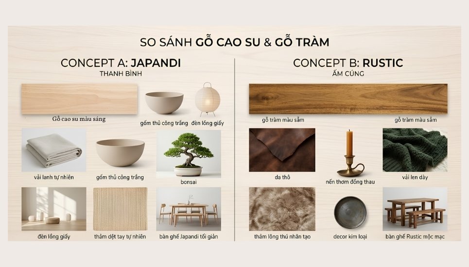 ứng dụng của gỗ cao su và gỗ tràm