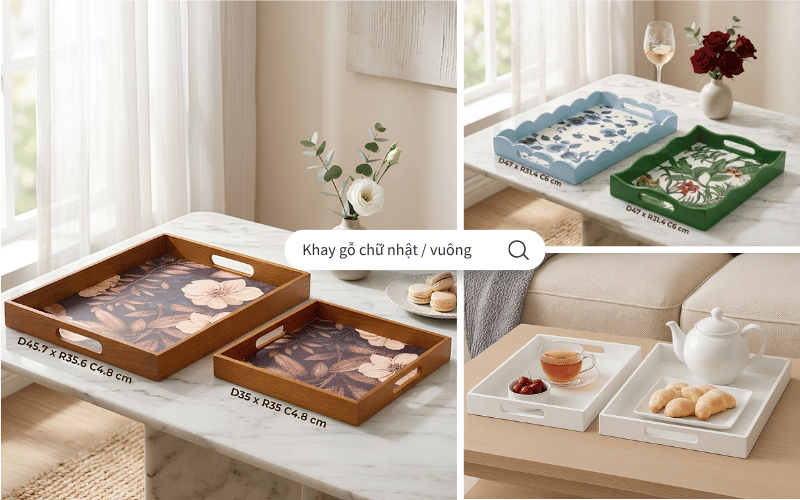 Khay gỗ vuông, chữ nhật sơn mài