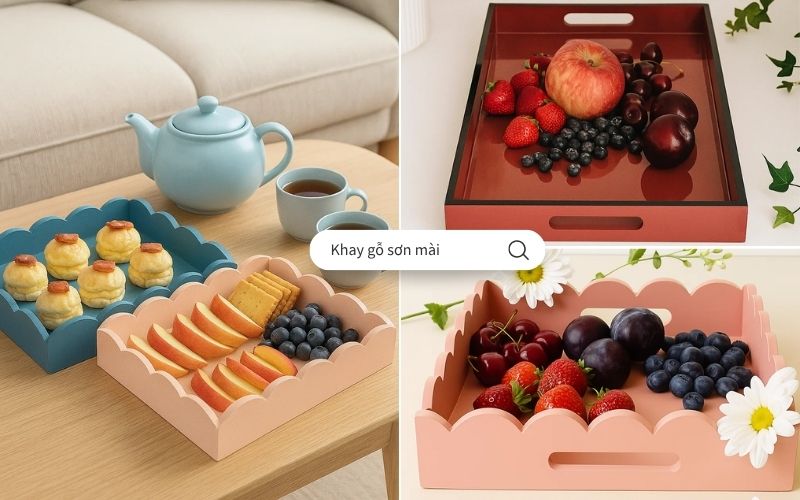 khay gỗ decor sơn mài