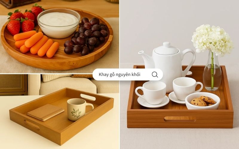 khay gỗ trang trí nguyên khối