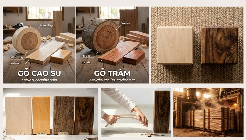 so sánh gỗ cao su và gỗ tràm