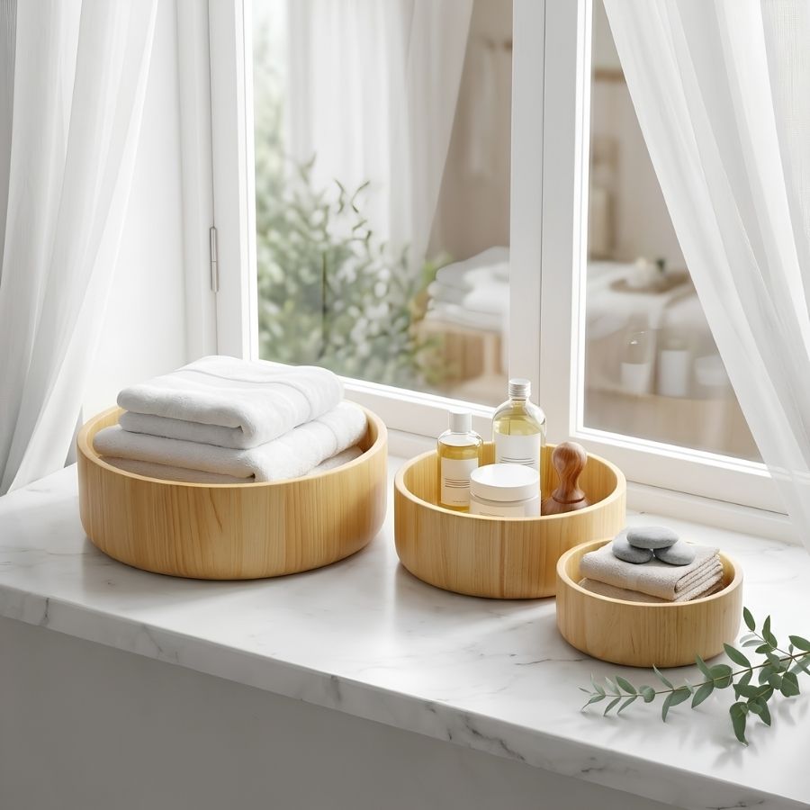 tô thành đứng gỗ cao su đựng đồ spa