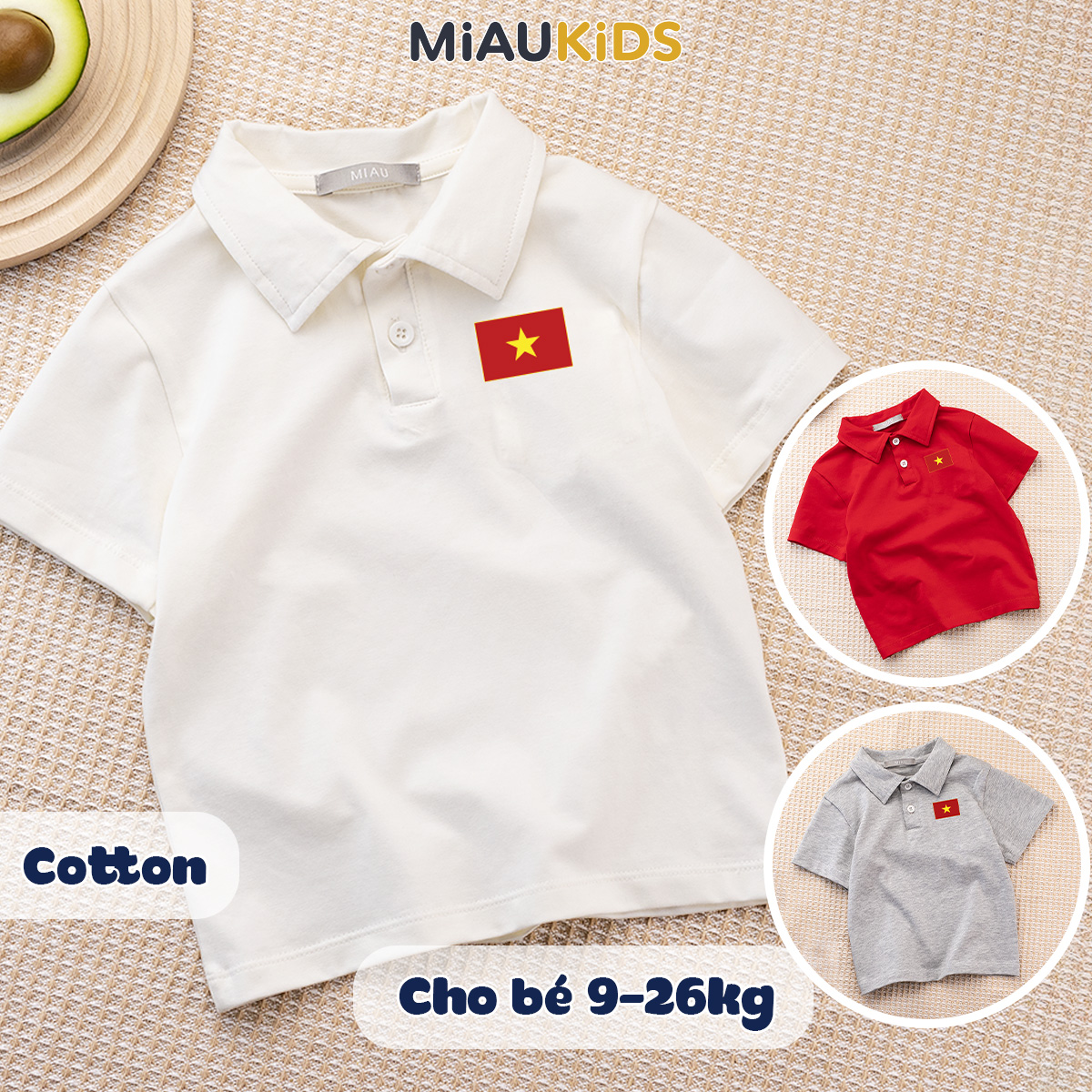 Áo Polo Cờ Đỏ Sao Vàng Cotton Cao Cấp Cho Bé 1-8 Tuổi