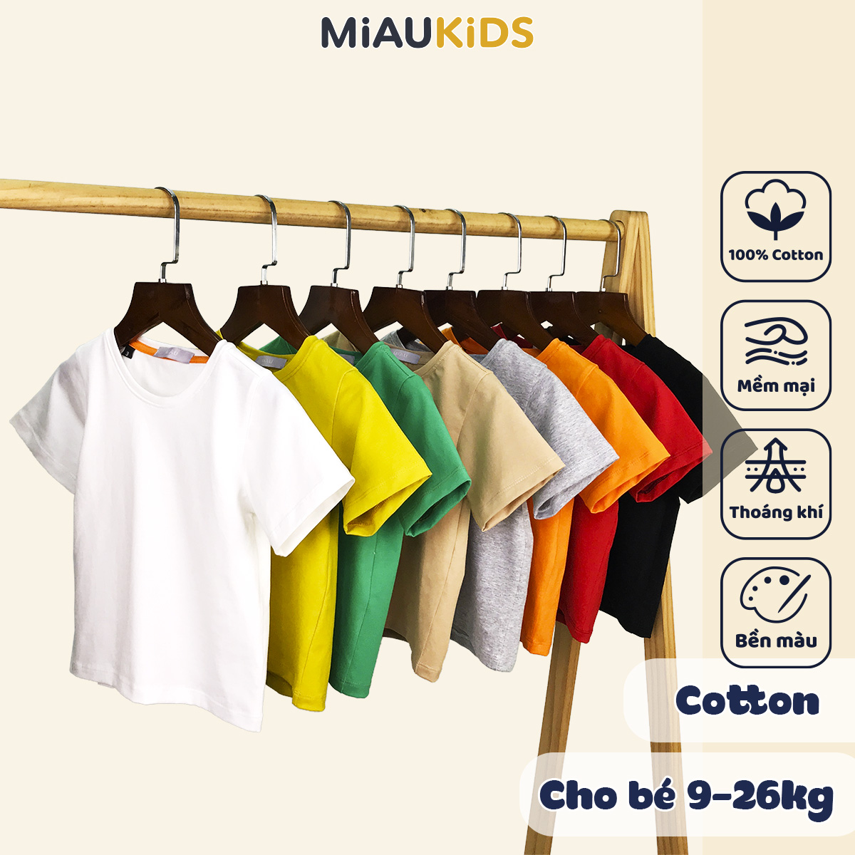 Áo Thun Trơn Cotton Cao Cấp Cho Bé Trai - Thoáng Mát Mềm Mịn - MiauKids