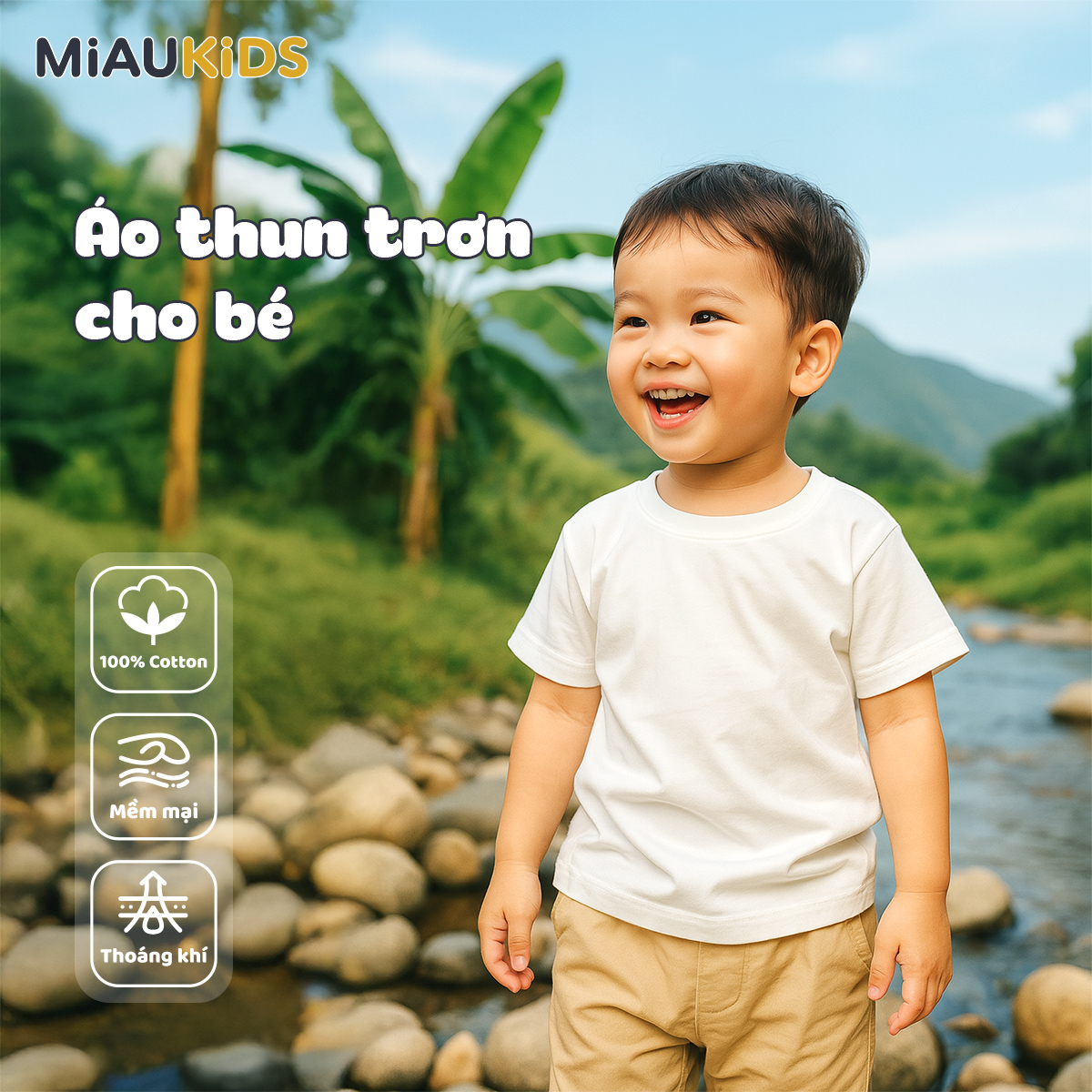 Áo Thun Trơn Cotton Cao Cấp Cho Bé Trai - Thoáng Mát Mềm Mịn - MiauKids
