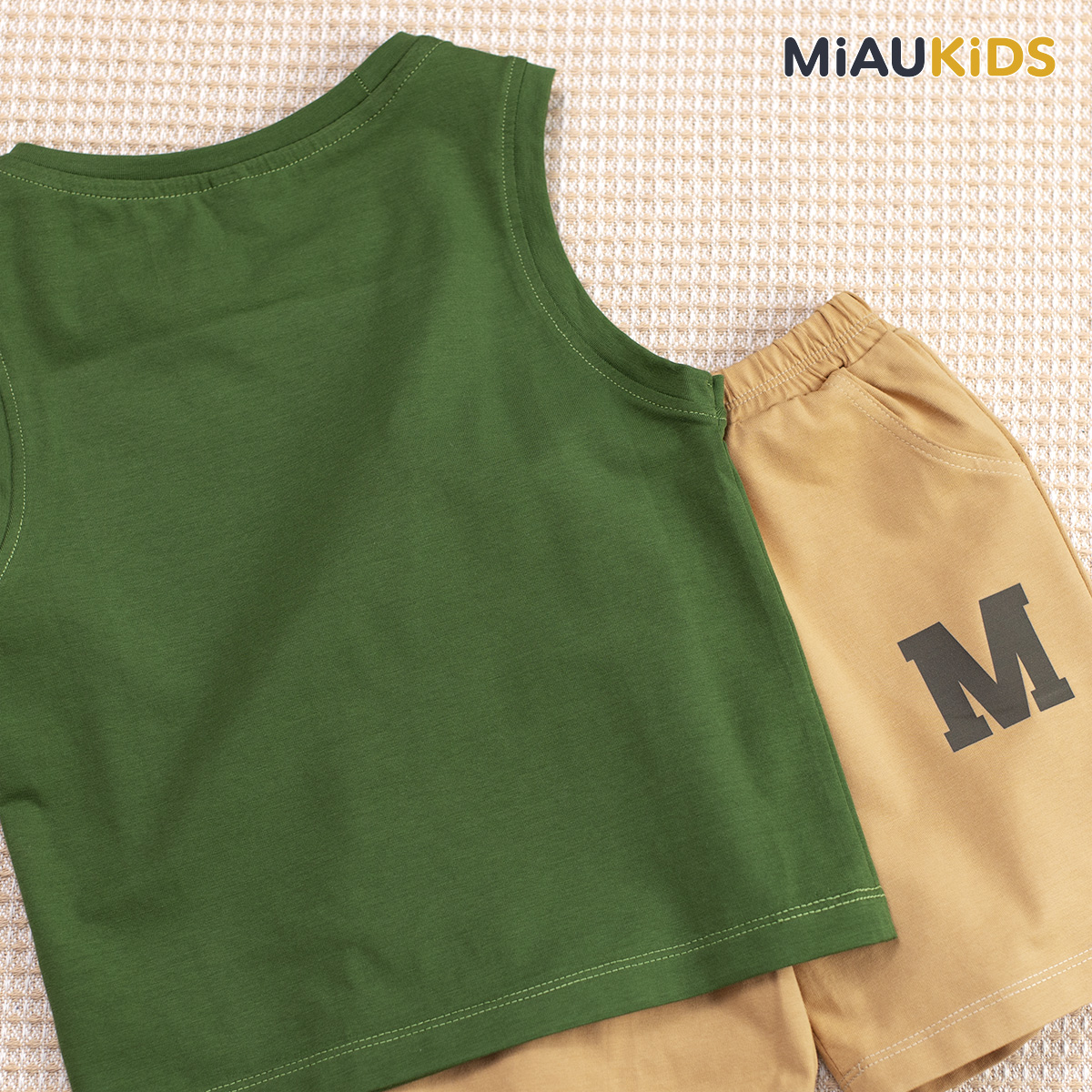 Bộ ba lỗ bé trai cotton in chữ M cá tính quần áo trẻ em mát mịn