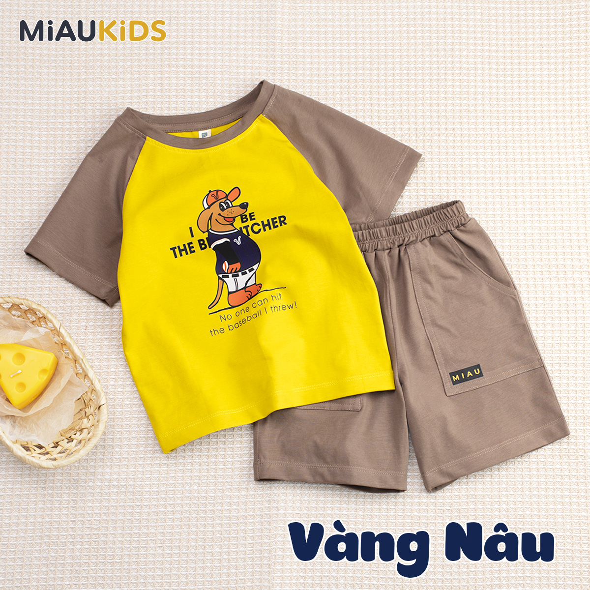 Bộ đồ bé trai cotton thể thao chú chó cá tính mặc nhà đi học thoáng mát