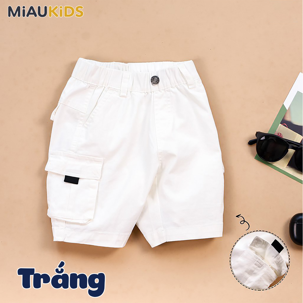 Quần short kaki túi hộp bé trai cotton co giãn phong cách Hàn Quốc
