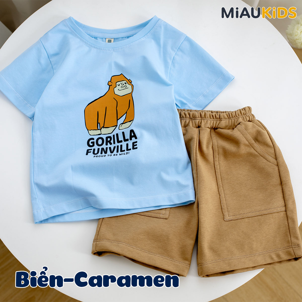 Bộ thun cộc tay cotton in hình Gorilla cool ngầu cho bé trai năng động