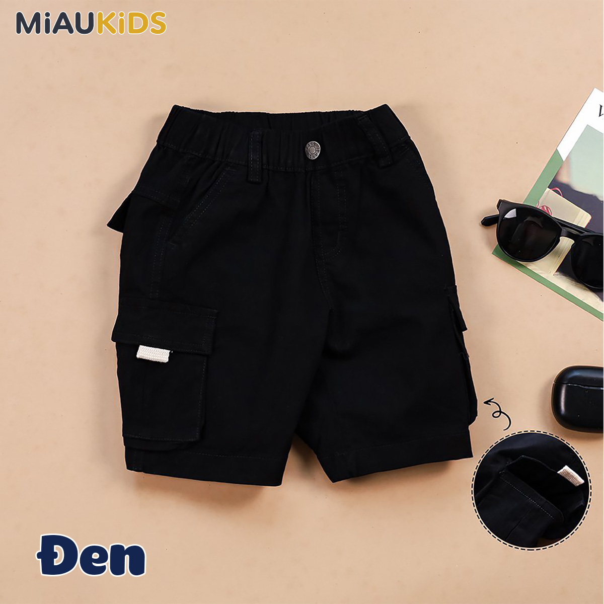Quần short kaki túi hộp bé trai cotton co giãn phong cách Hàn Quốc
