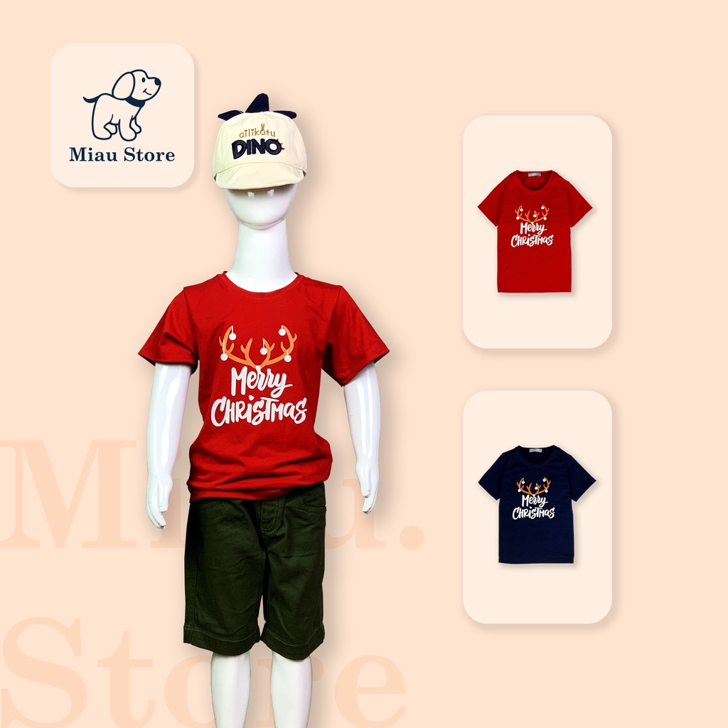 Áo Phông Cho Bé In Chữ Merry Christmas, cho bé chơi Noel Thun Cotton Dày Mịn Co giãn Thoáng Mát Cho Bé Đến 55Kg