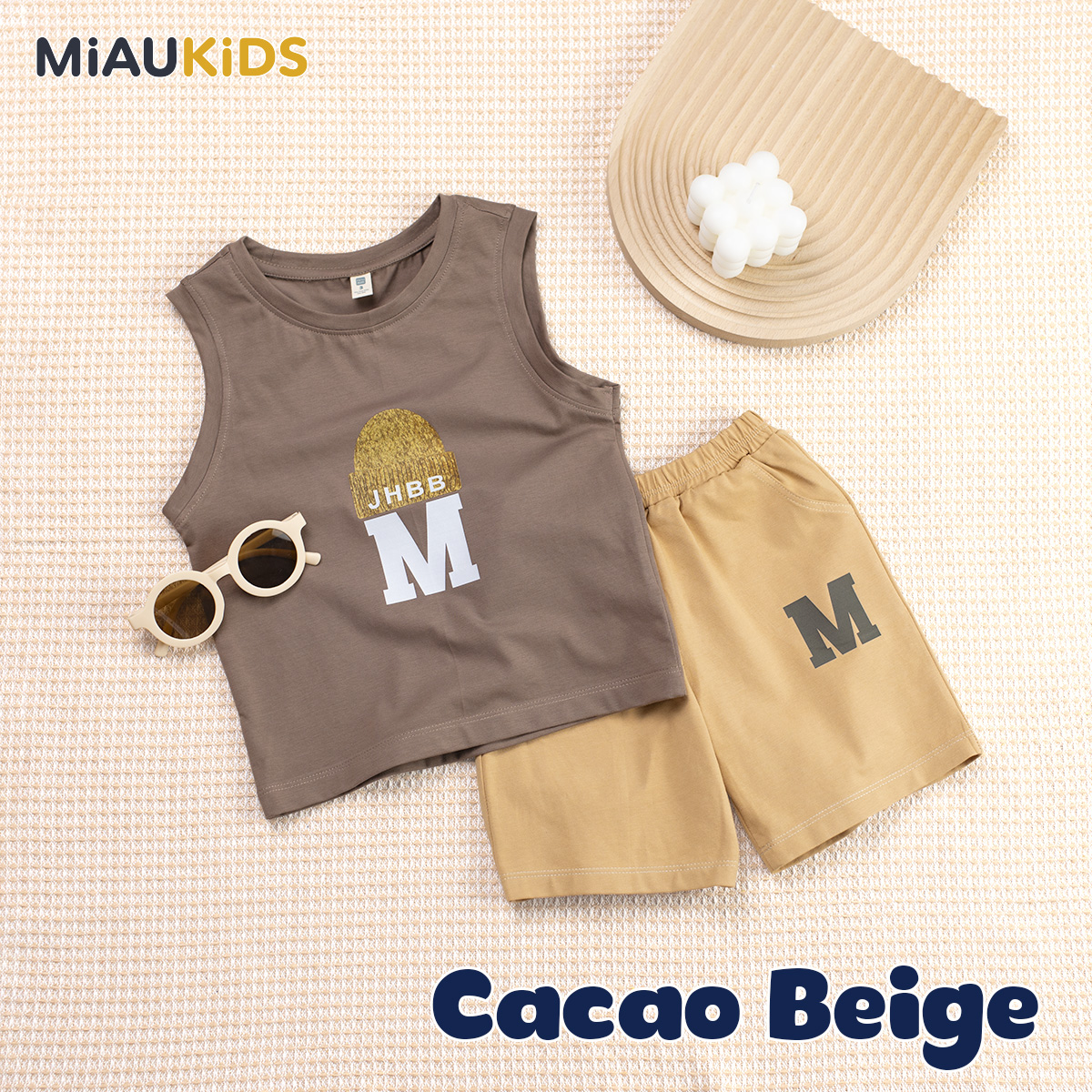 Bộ ba lỗ bé trai cotton in chữ M cá tính quần áo trẻ em mát mịn