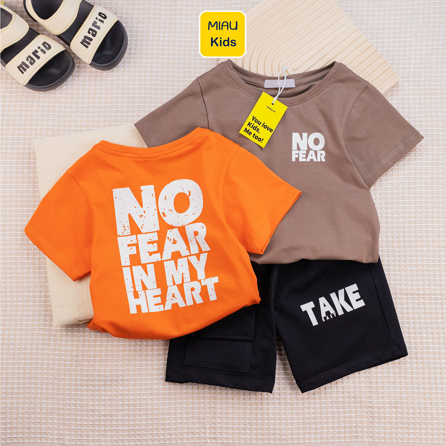 Đồ Bộ Bé Trai Quần Áo Trẻ Em MIAUKIDS Họa Tiết Chữ NoFear Chất Cotton Co Giãn Thấm Hút Cho Bé Đi Học Đi Chơi