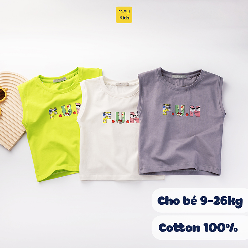 Áo Ba Lỗ Cho Bé Trai In chữ F.U.N cách điệu Chất Cotton Co Giãn Thấm Hút Mặc Hè Thoáng Mát - Quần áo trẻ em MiauKids