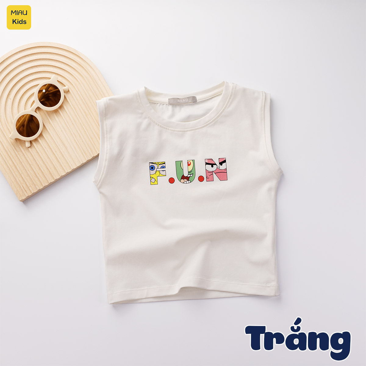 Áo Ba Lỗ Cho Bé Trai In chữ F.U.N cách điệu Chất Cotton Co Giãn Thấm Hút Mặc Hè Thoáng Mát - Quần áo trẻ em MiauKids