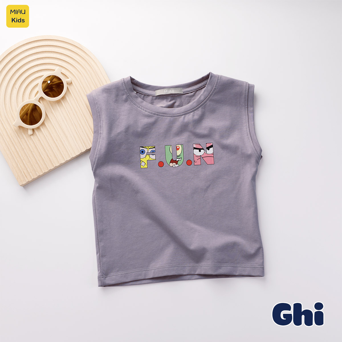 Áo Ba Lỗ Cho Bé Trai In chữ F.U.N cách điệu Chất Cotton Co Giãn Thấm Hút Mặc Hè Thoáng Mát - Quần áo trẻ em MiauKids