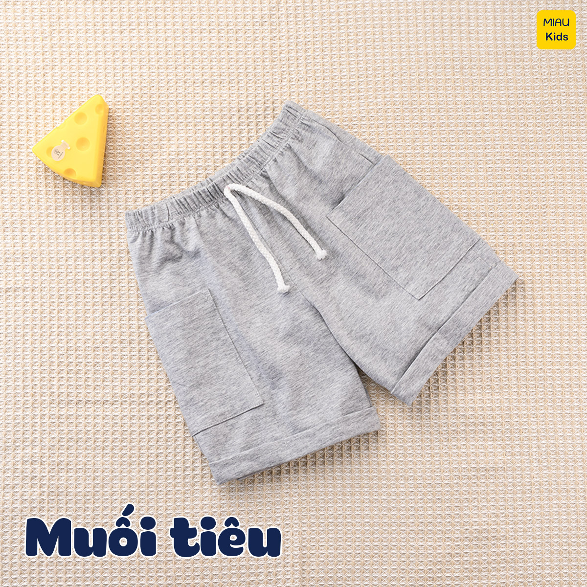 Quần đùi cho bé phối túi hộp 2 bên dễ thương cá tính, phong cách hàn quốc, thun cotton mát mịn cho bé mặc nhà mặc đi học