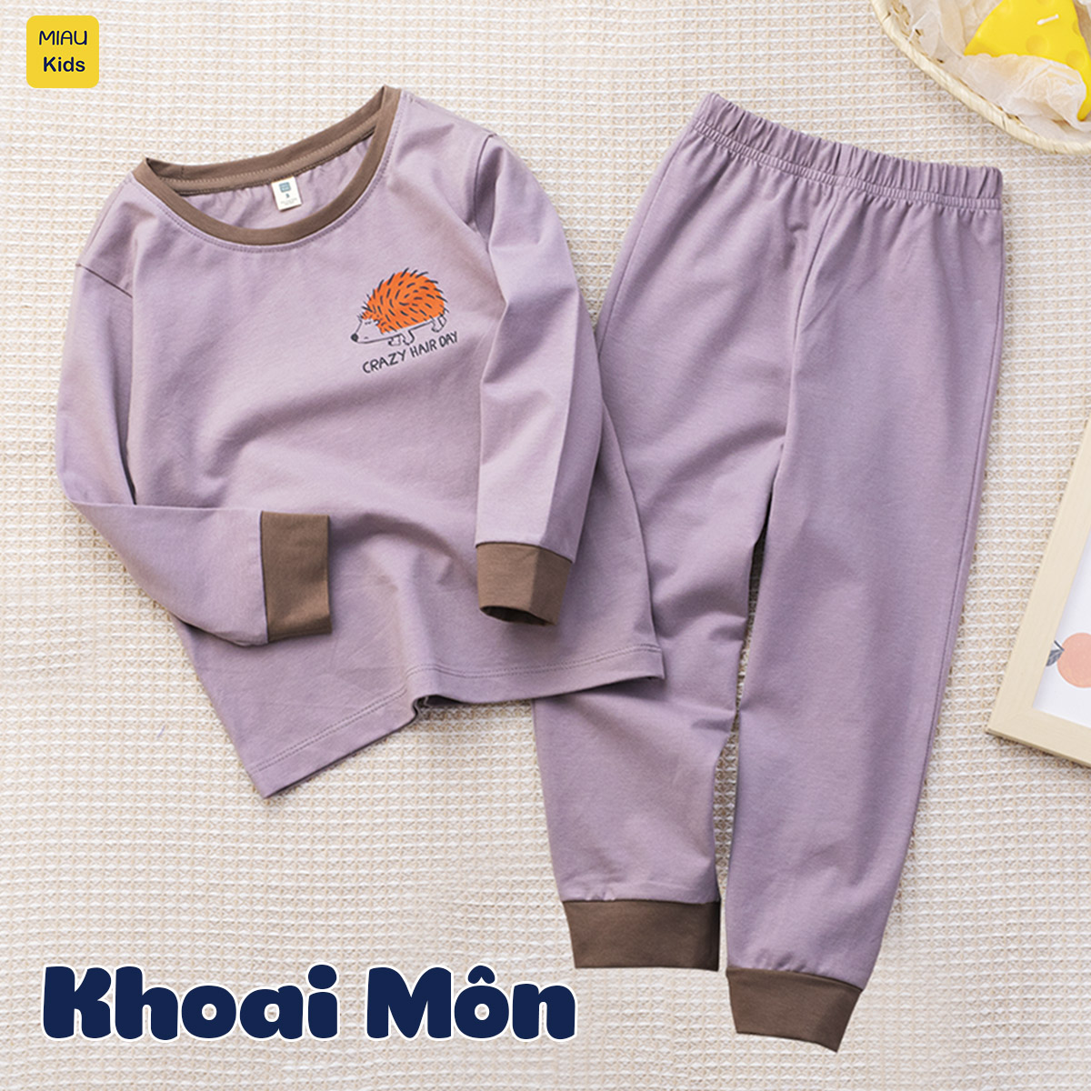 Bộ dài tay cho bé hoạ tiết chú chú nhím dễ thương, thun cotton mềm mịn mát cho bé mặc nhà rất thích